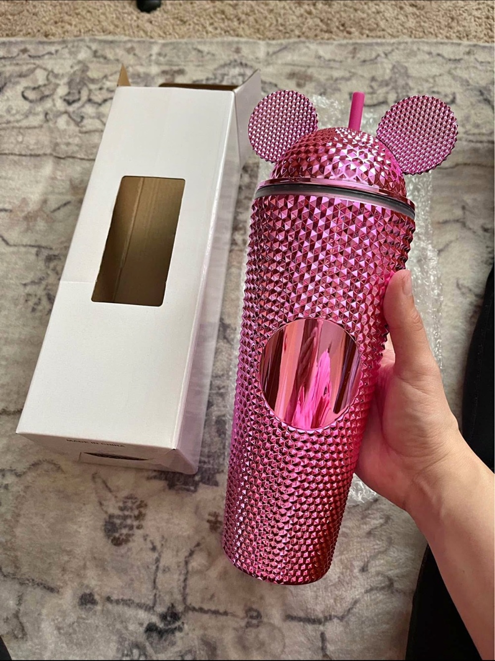 Pink Studded Mickey-Ear Tumbler with Straw